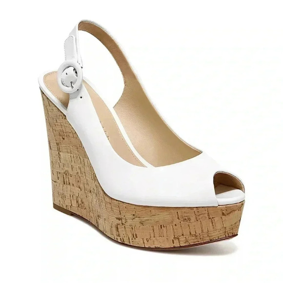 Veronica Beard SZ 11 White Dalí Peep toe Wedges Platform - Picture 1 of 10